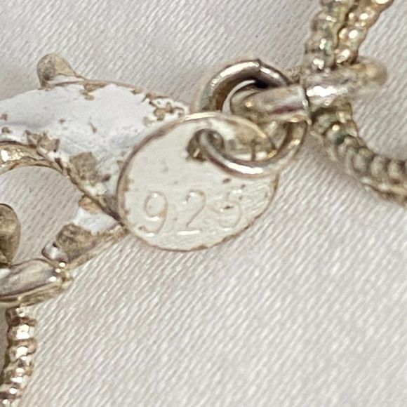925 Plated Chain Necklace Twisted Double Rings Joined By Thicker Smaller Rings - Picture 5 of 7